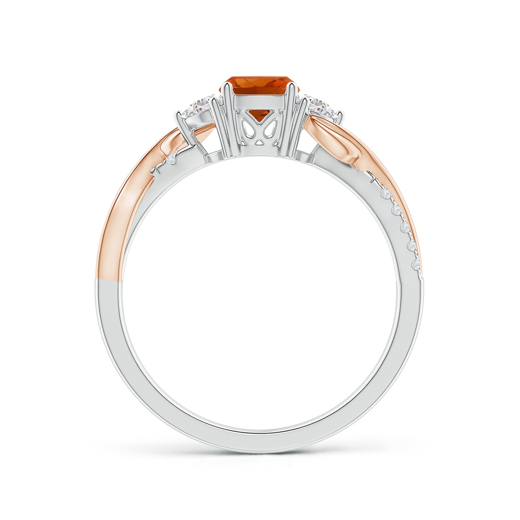 5mm AAAA Cushion Citrine and Half Moon Diamond Leaf Ring in White Gold Rose Gold Side 1