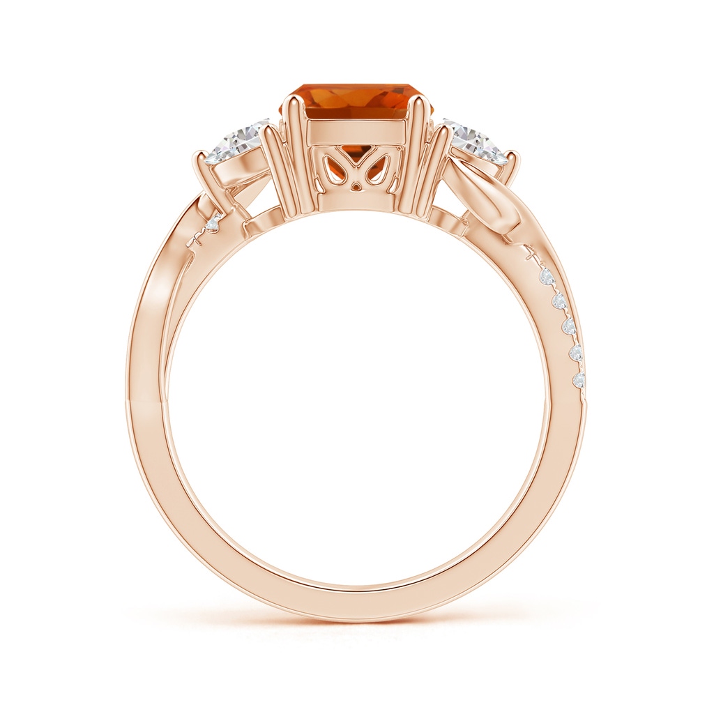 7mm AAAA Cushion Citrine and Half Moon Diamond Leaf Ring in Rose Gold Side 1