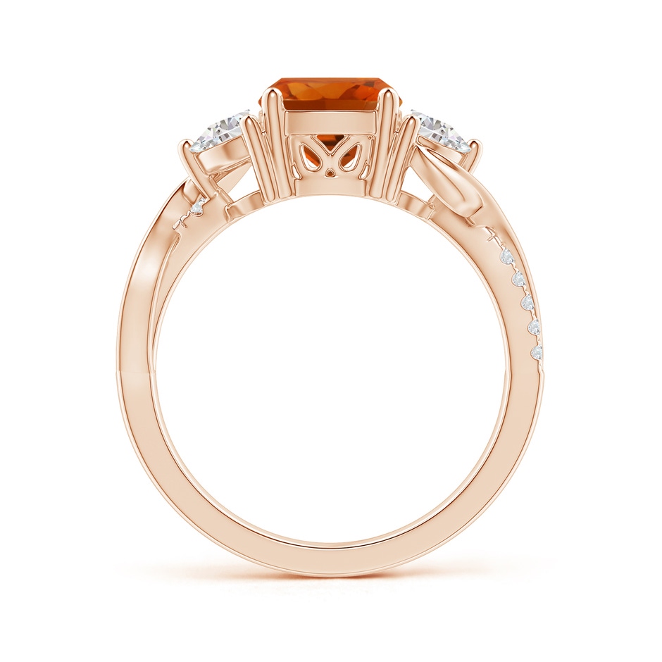 7mm AAAA Cushion Citrine and Half Moon Diamond Leaf Ring in Rose Gold side 1