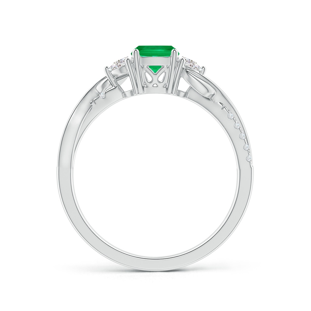 5mm AAA Cushion Emerald and Half Moon Diamond Leaf Ring in White Gold Side 1