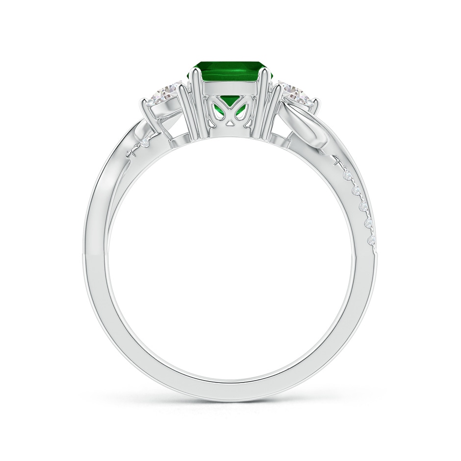 6mm Lab-Grown Cushion Emerald and Half Moon Diamond Leaf Ring in White Gold side 1