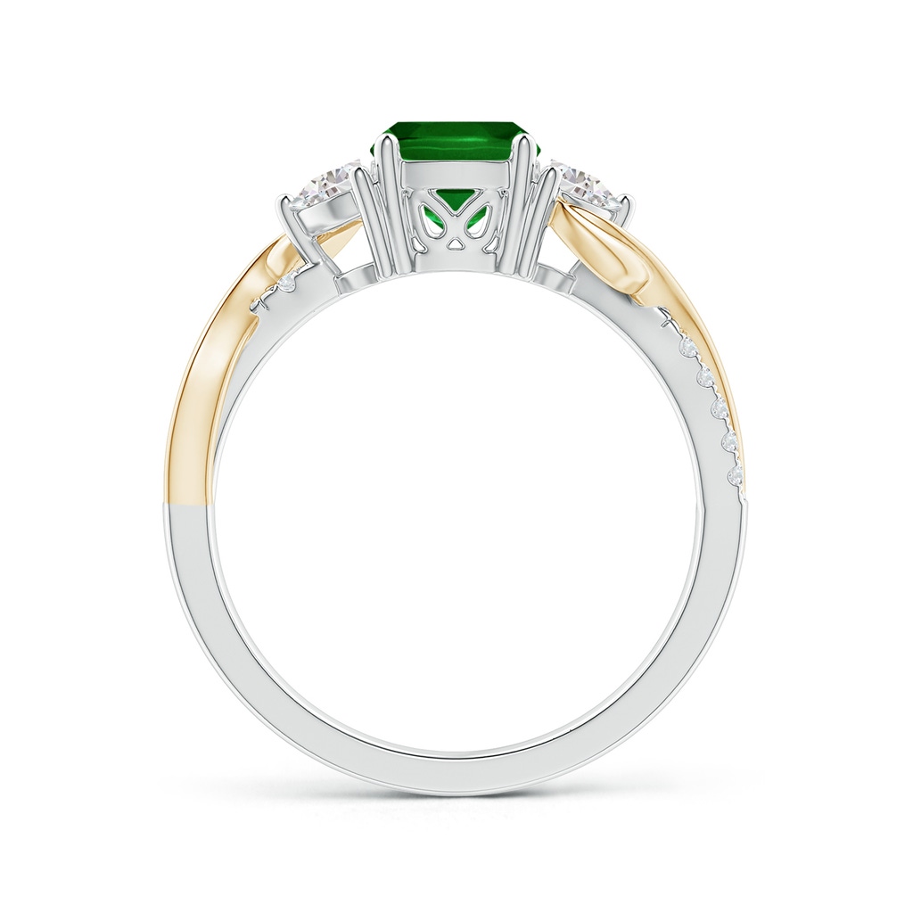 6mm AAAA Cushion Emerald and Half Moon Diamond Leaf Ring in White Gold Yellow Gold Side 1