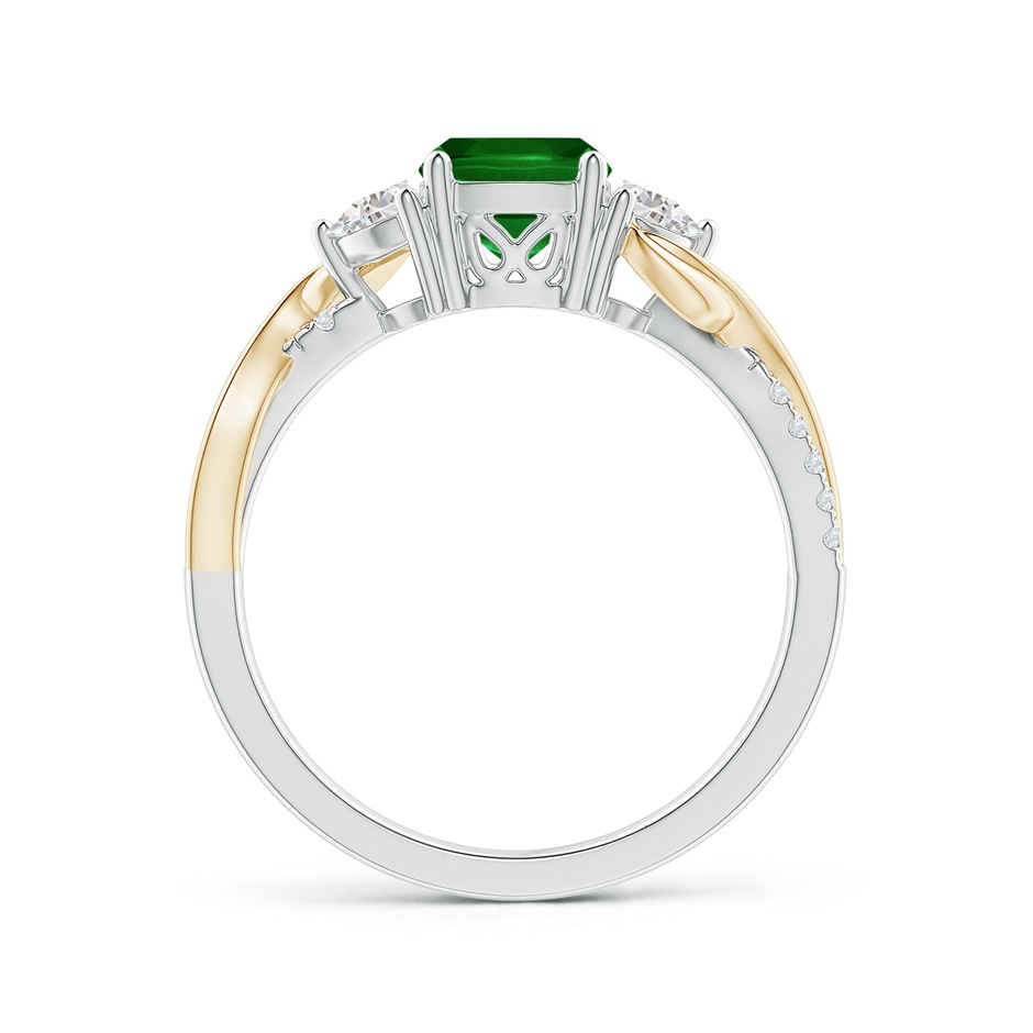 6mm AAAA Cushion Emerald and Half Moon Diamond Leaf Ring in White Gold Yellow Gold side 1