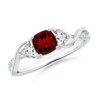 5mm AAAA Cushion Garnet and Half Moon Diamond Leaf Ring in P950 Platinum