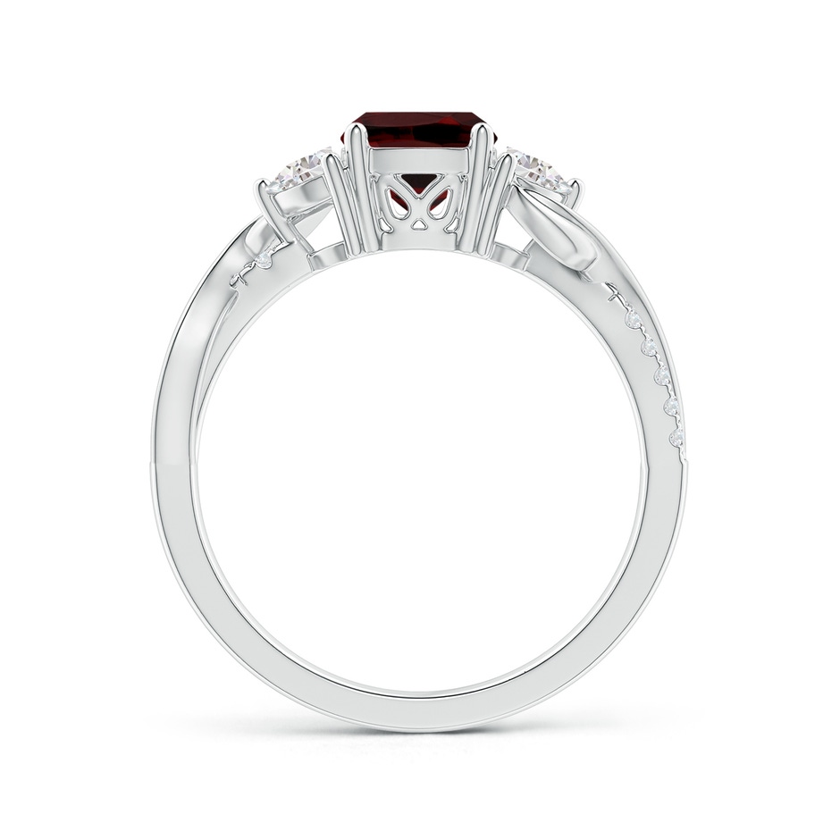 6mm AAA Cushion Garnet and Half Moon Diamond Leaf Ring in White Gold side 1