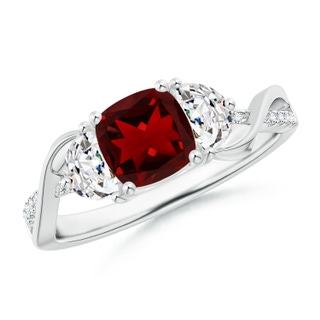 6mm AAAA Cushion Garnet and Half Moon Diamond Leaf Ring in P950 Platinum