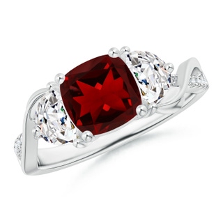 7mm AAAA Cushion Garnet and Half Moon Diamond Leaf Ring in P950 Platinum