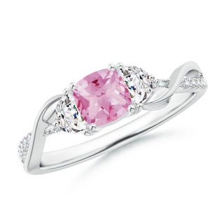 5mm A Cushion Pink Tourmaline and Half Moon Diamond Leaf Ring in P950 Platinum