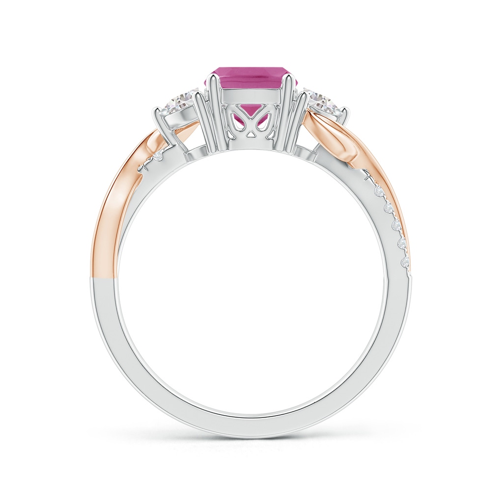 6mm AAA Cushion Pink Tourmaline and Half Moon Diamond Leaf Ring in White Gold Rose Gold Side 1