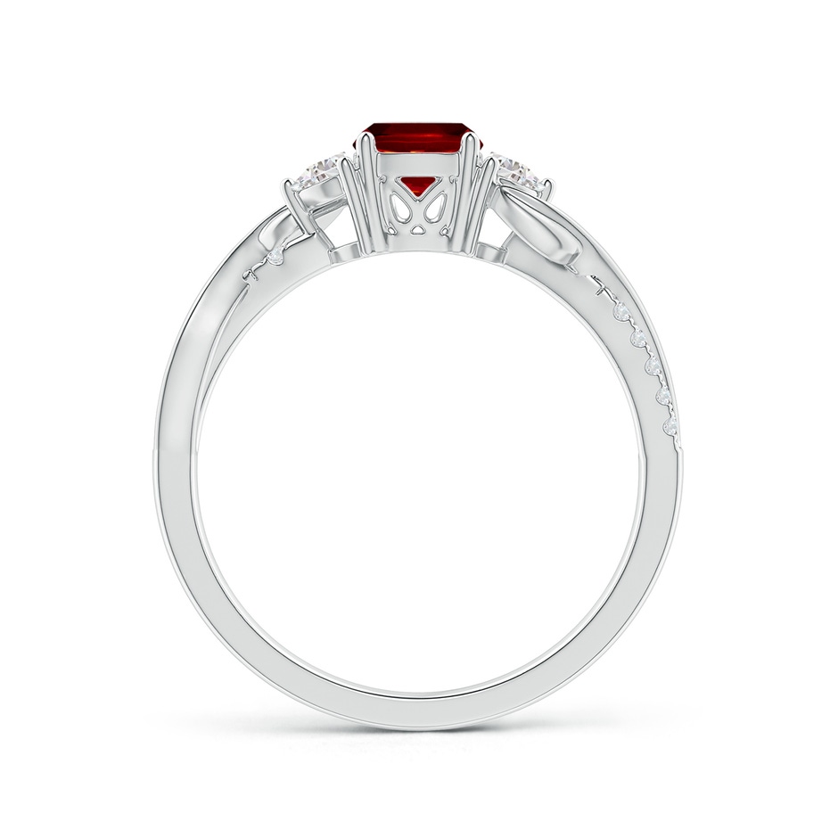 5mm Lab-Grown Cushion Ruby and Half Moon Diamond Leaf Ring in White Gold side 1