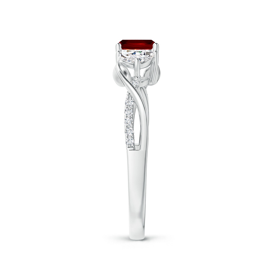 5mm Lab-Grown Cushion Ruby and Half Moon Diamond Leaf Ring in White Gold side 2