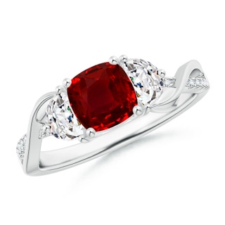 6mm AAAA Cushion Ruby and Half Moon Diamond Leaf Ring in P950 Platinum