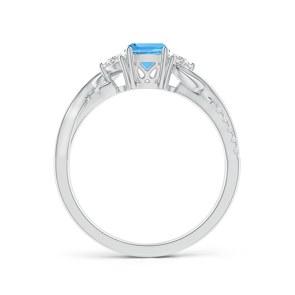 5mm AAA Cushion Swiss Blue Topaz and Half Moon Diamond Leaf Ring in White Gold side 1