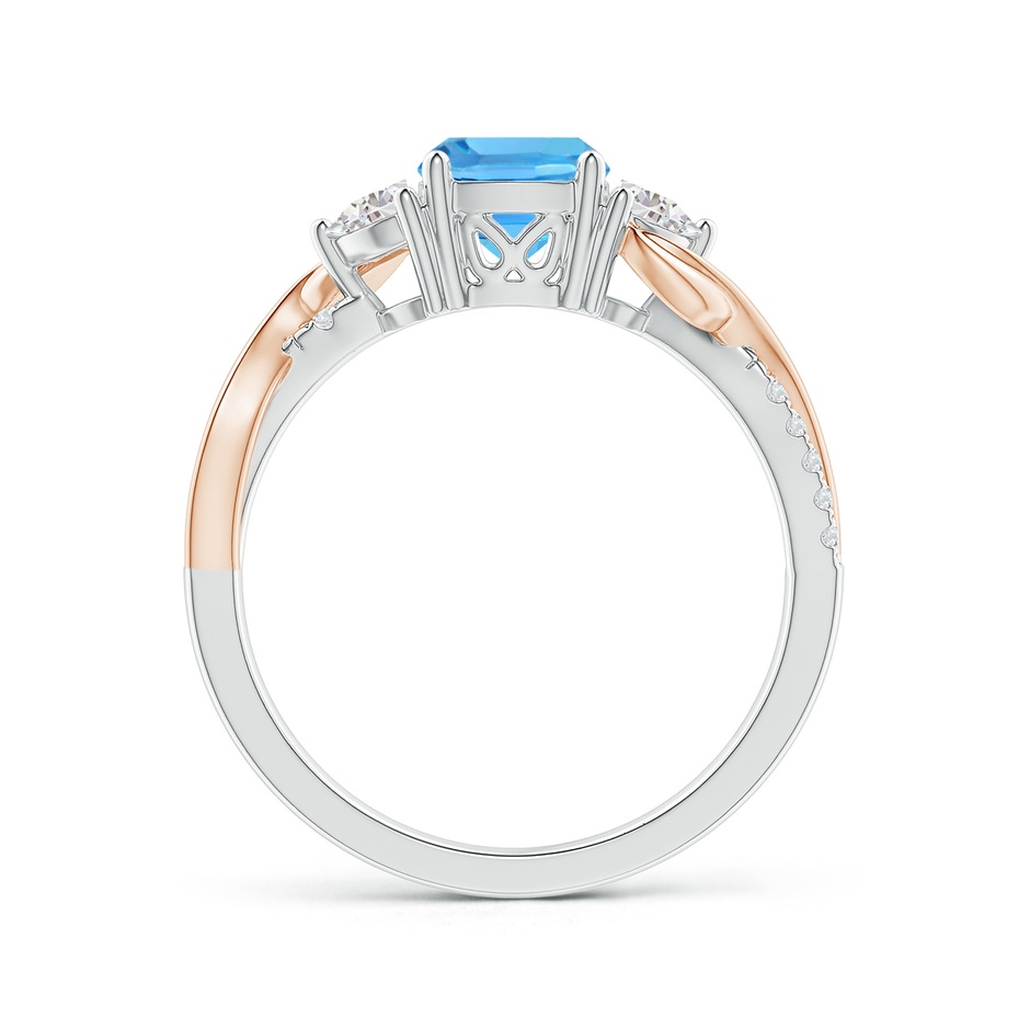 6mm AAA Cushion Swiss Blue Topaz and Half Moon Diamond Leaf Ring in White Gold Rose Gold side 1