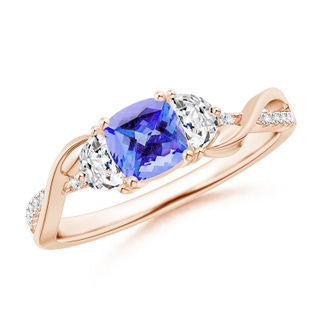 5mm AA Cushion Tanzanite and Half Moon Diamond Leaf Ring in Rose Gold