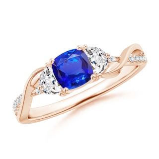 5mm AAA Cushion Tanzanite and Half Moon Diamond Leaf Ring in Rose Gold