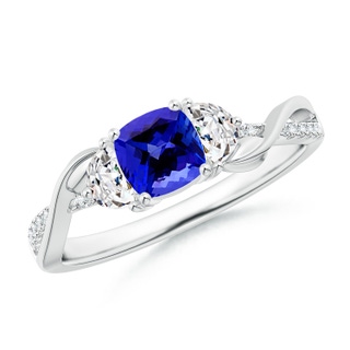 5mm AAAA Cushion Tanzanite and Half Moon Diamond Leaf Ring in P950 Platinum