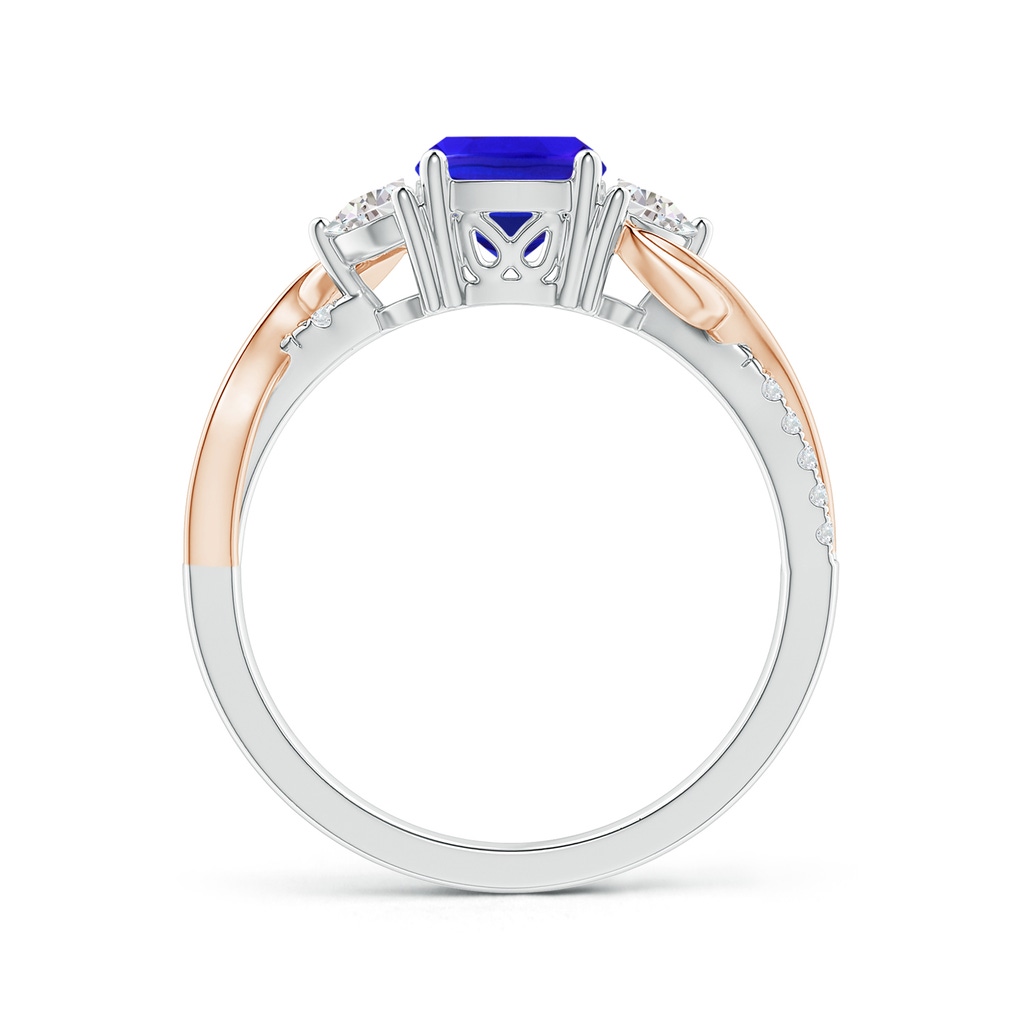 6mm AAA Cushion Tanzanite and Half Moon Diamond Leaf Ring in White Gold Rose Gold Side 1