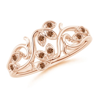 1.3mm AAAA Nature Inspired Pave-Set Coffee Diamond Leaf and Vine Ring in 9K Rose Gold