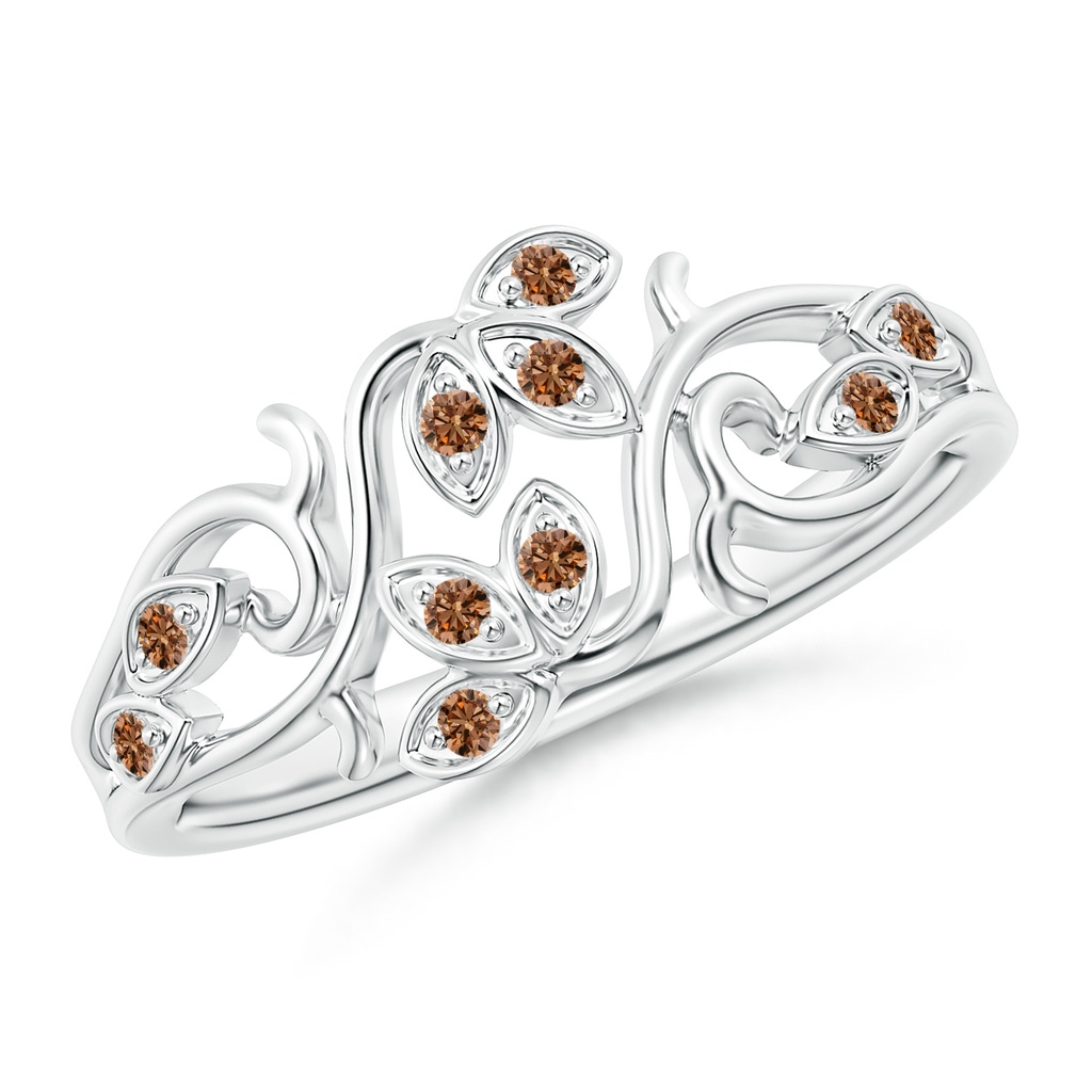 1.3mm AAAA Nature Inspired Pave-Set Coffee Diamond Leaf and Vine Ring in P950 Platinum