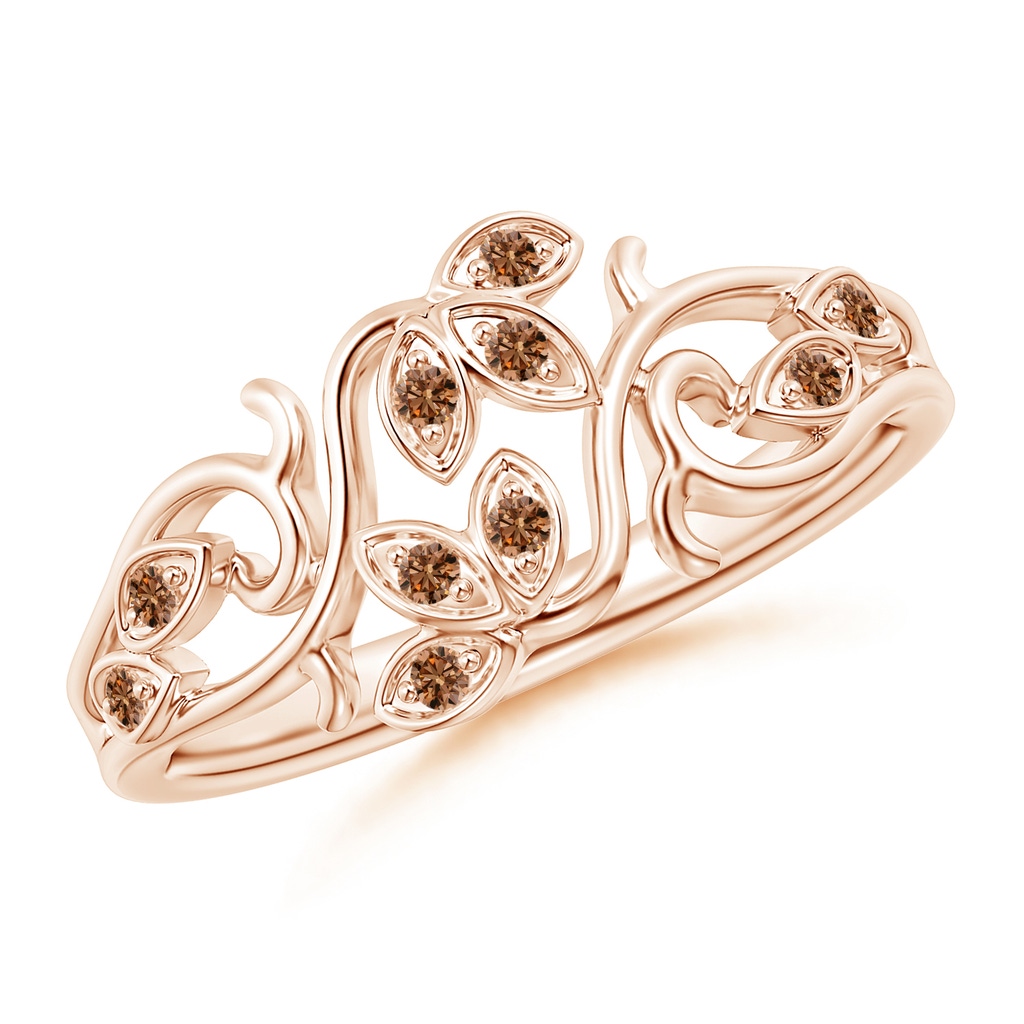 1.3mm AAAA Nature Inspired Pave-Set Coffee Diamond Leaf and Vine Ring in Rose Gold