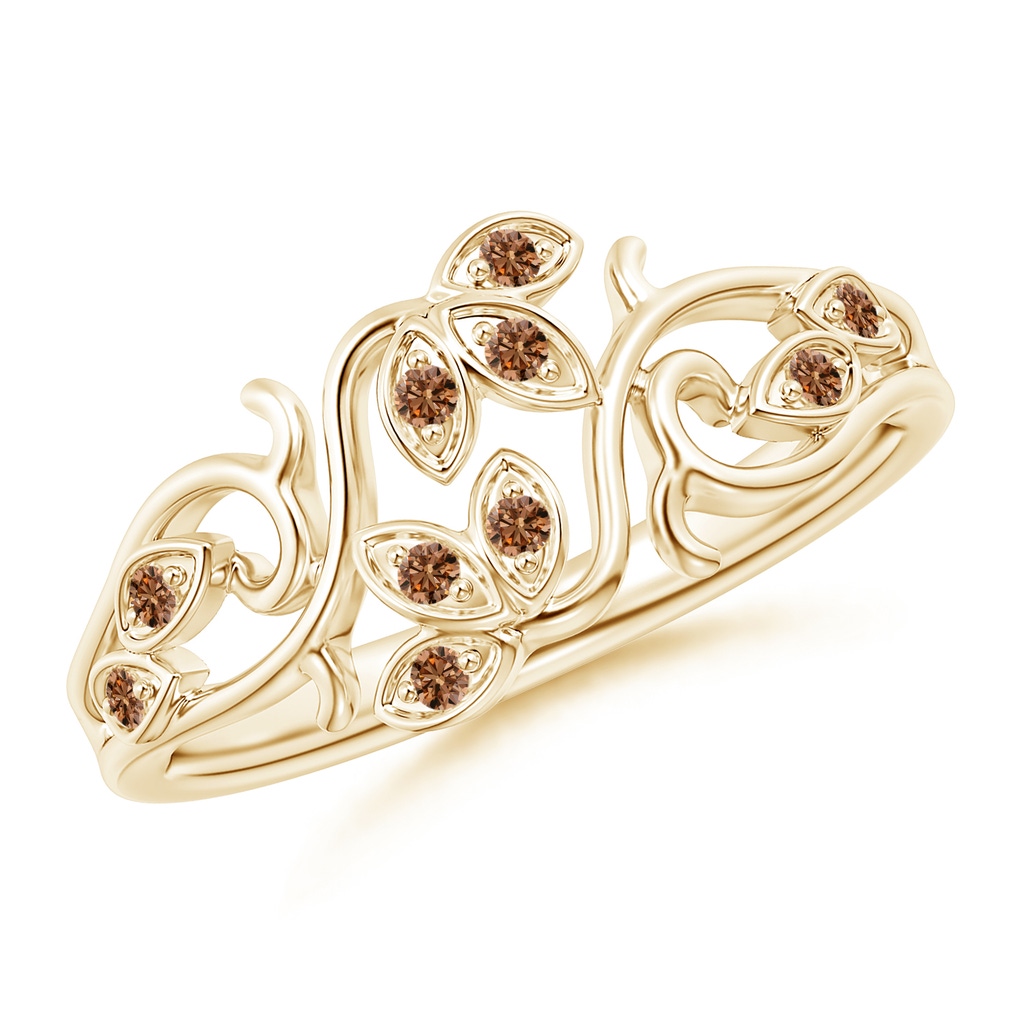 1.3mm AAAA Nature Inspired Pave-Set Coffee Diamond Leaf and Vine Ring in Yellow Gold