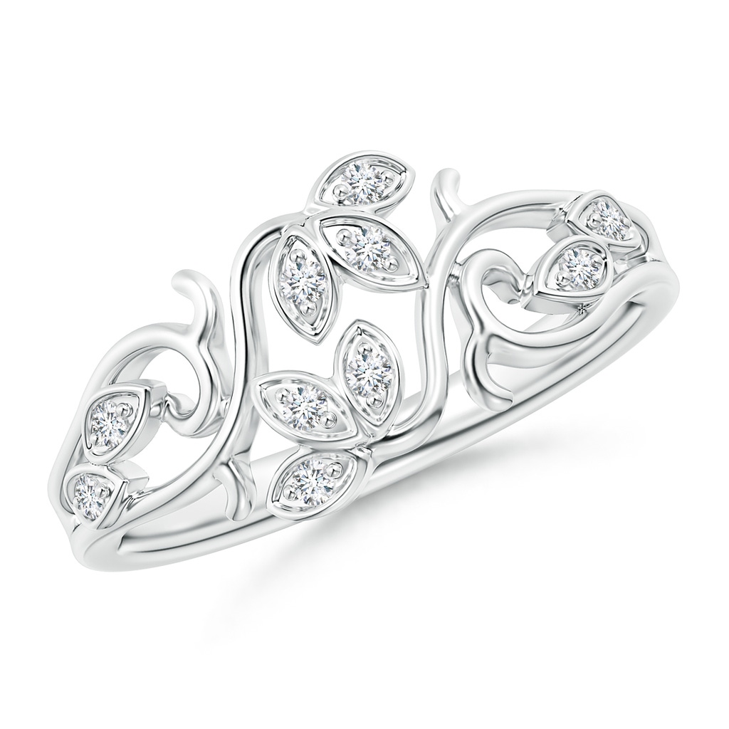 1.3mm GVS2 Nature Inspired Pave-Set Diamond Leaf and Vine Ring in White Gold