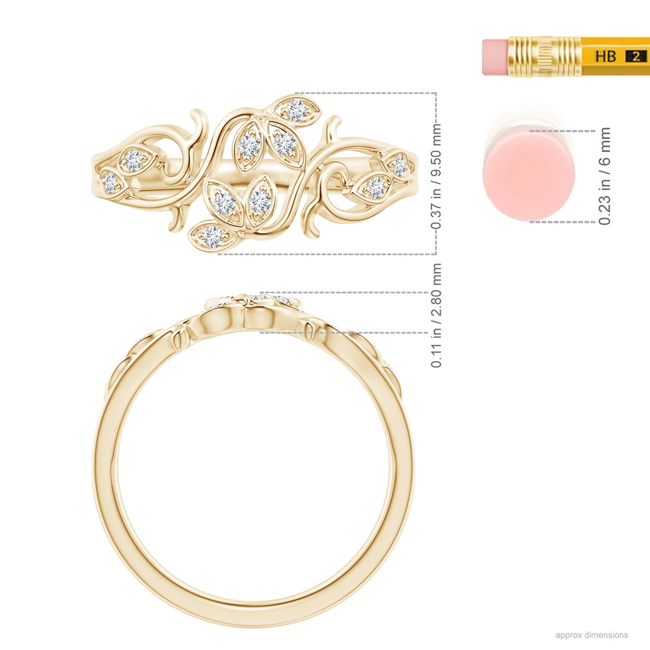 1.3mm GVS2 Nature Inspired Pave-Set Diamond Leaf and Vine Ring in Yellow Gold ruler