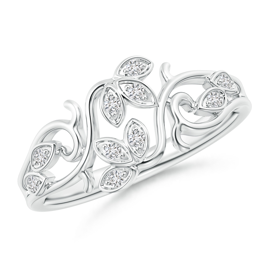 1.3mm HSI2 Nature Inspired Pave-Set Diamond Leaf and Vine Ring in 10K White Gold 