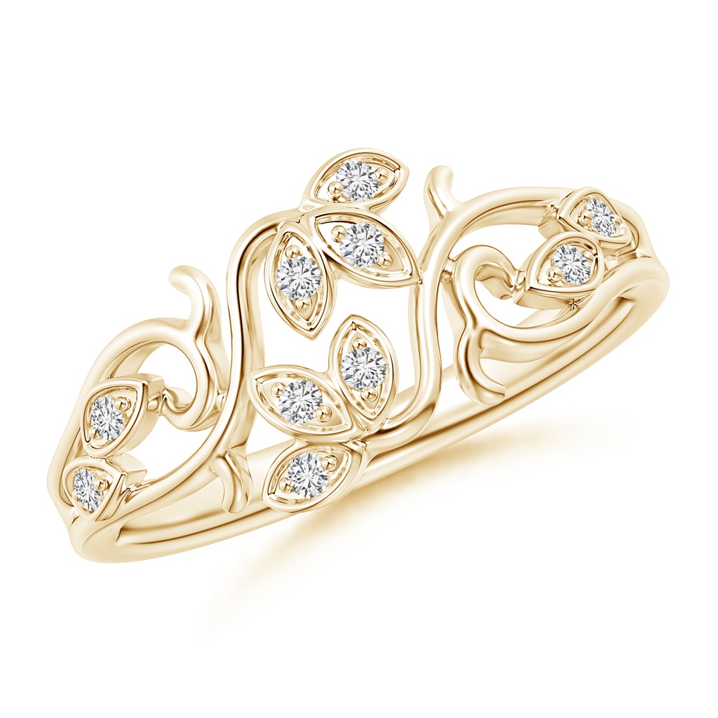 1.3mm HSI2 Nature Inspired Pave-Set Diamond Leaf and Vine Ring in Yellow Gold
