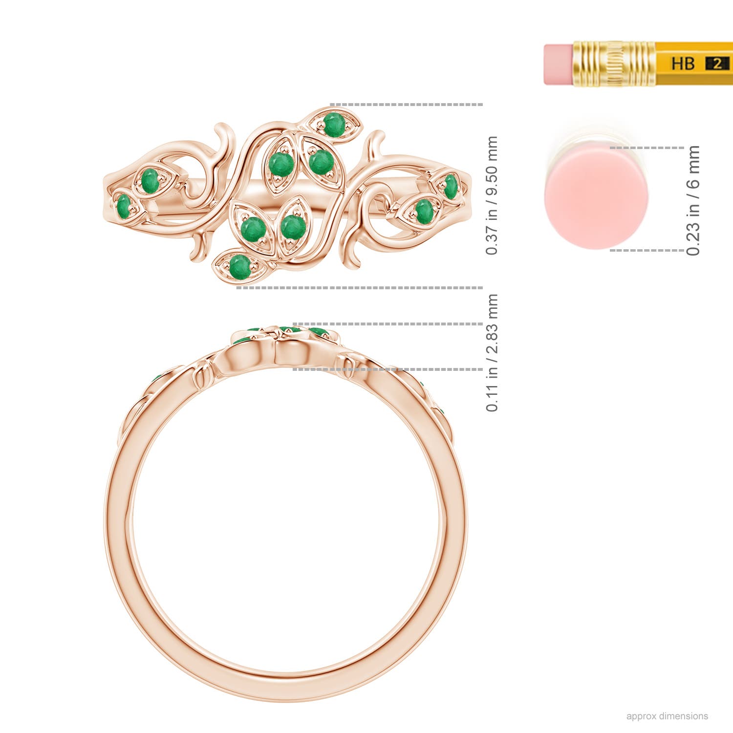 A - Emerald / 0.15 CT / 14 KT Rose Gold