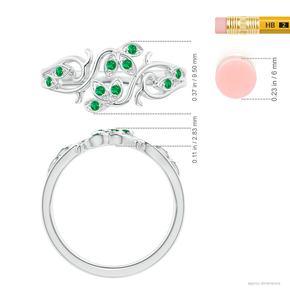 1.3mm AAA Nature Inspired Pavé-Set Emerald Leaf and Vine Ring in White Gold ruler