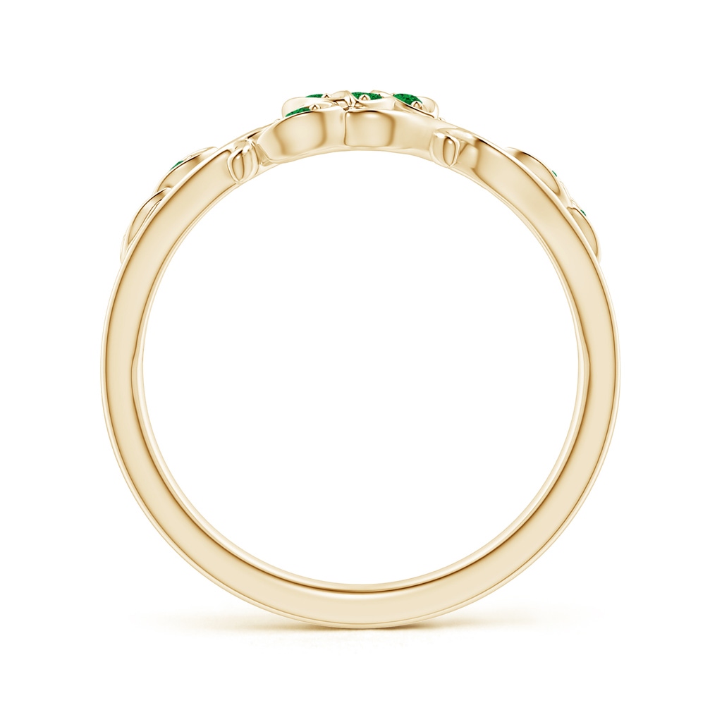 1.3mm AAAA Nature Inspired Pavé-Set Emerald Leaf and Vine Ring in Yellow Gold Side-1