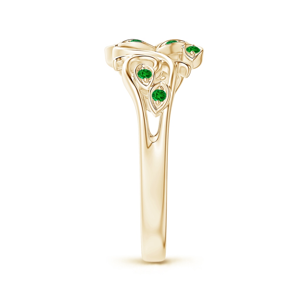 1.3mm AAAA Nature Inspired Pavé-Set Emerald Leaf and Vine Ring in Yellow Gold Side-2