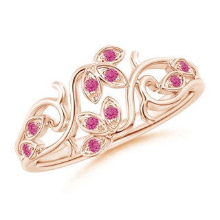 1.3mm AAA Nature Inspired Pavé-Set Pink Sapphire Leaf and Vine Ring in Rose Gold