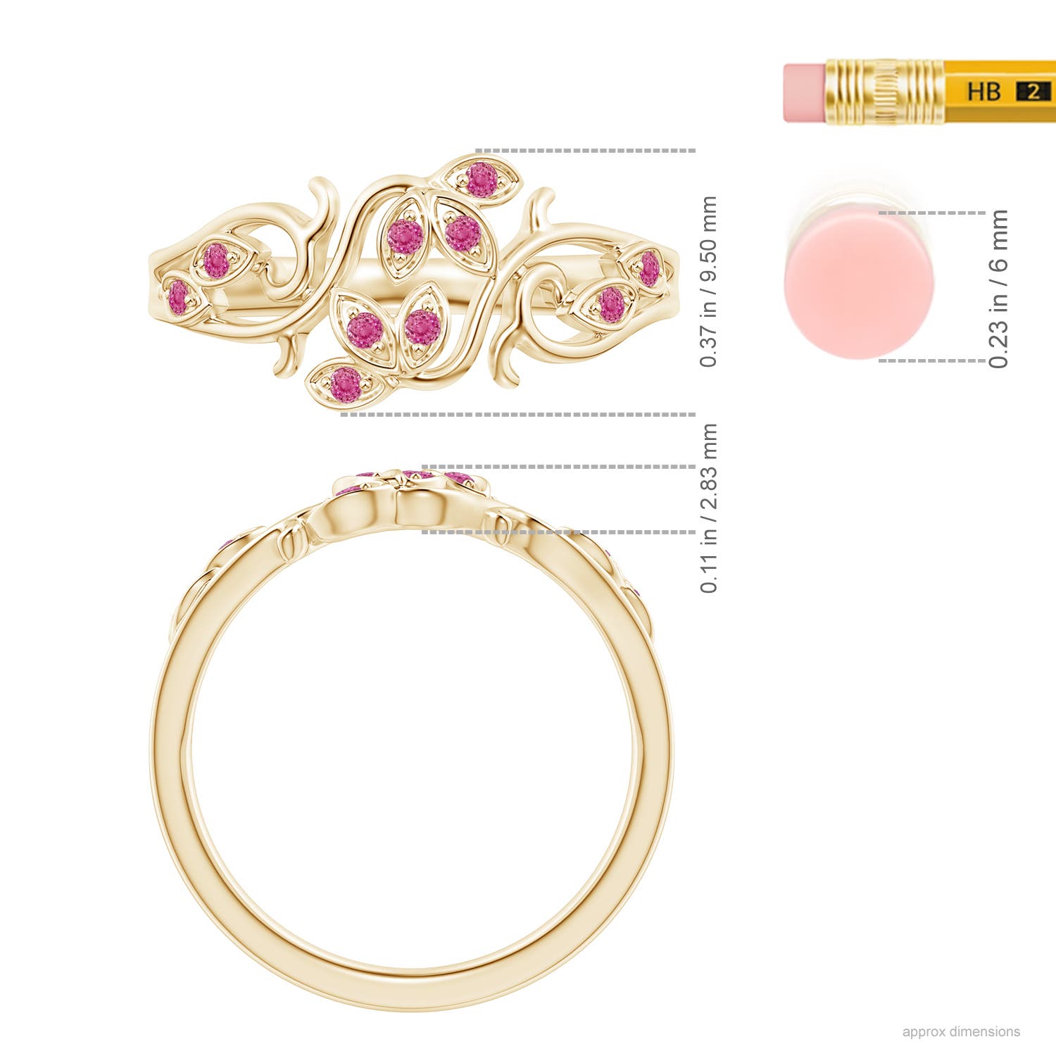 AAA - Pink Sapphire / 0.12 CT / 14 KT Yellow Gold