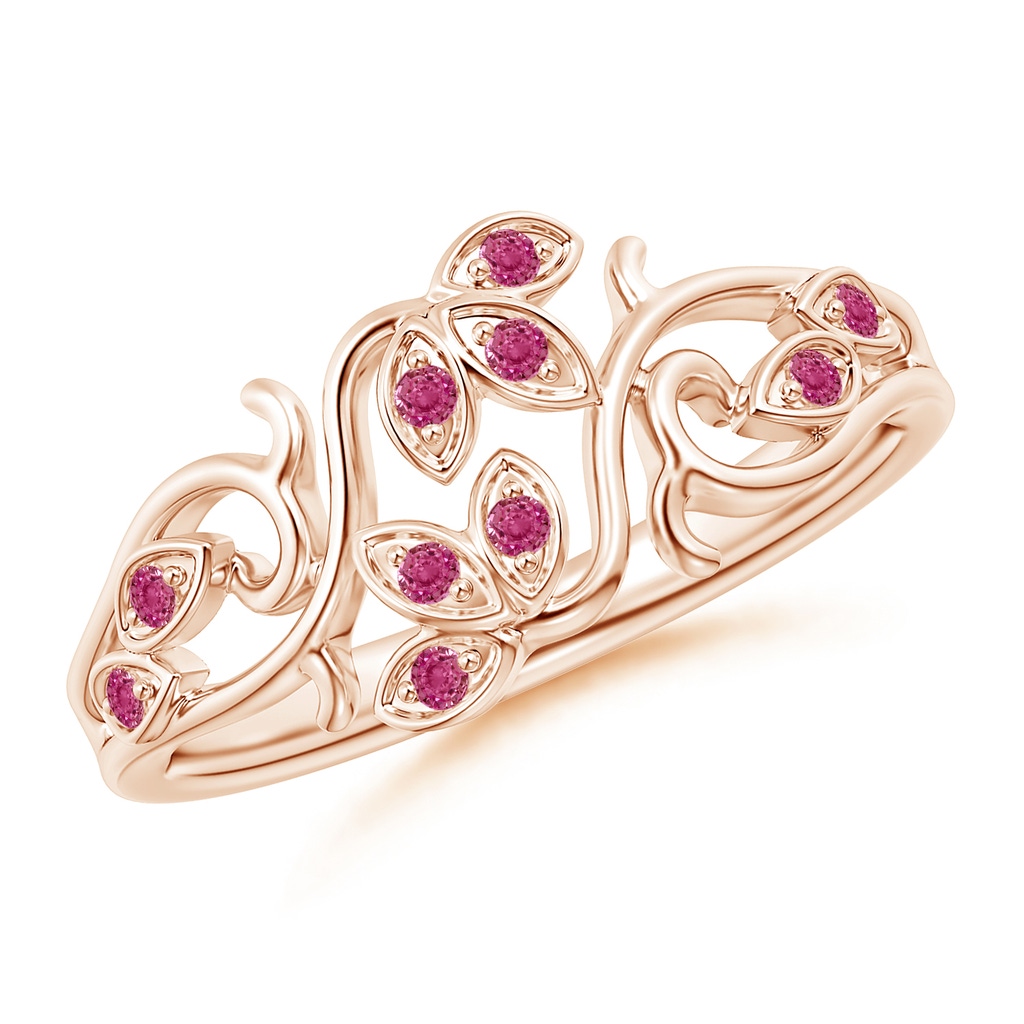 1.3mm AAAA Nature Inspired Pavé-Set Pink Sapphire Leaf and Vine Ring in Rose Gold