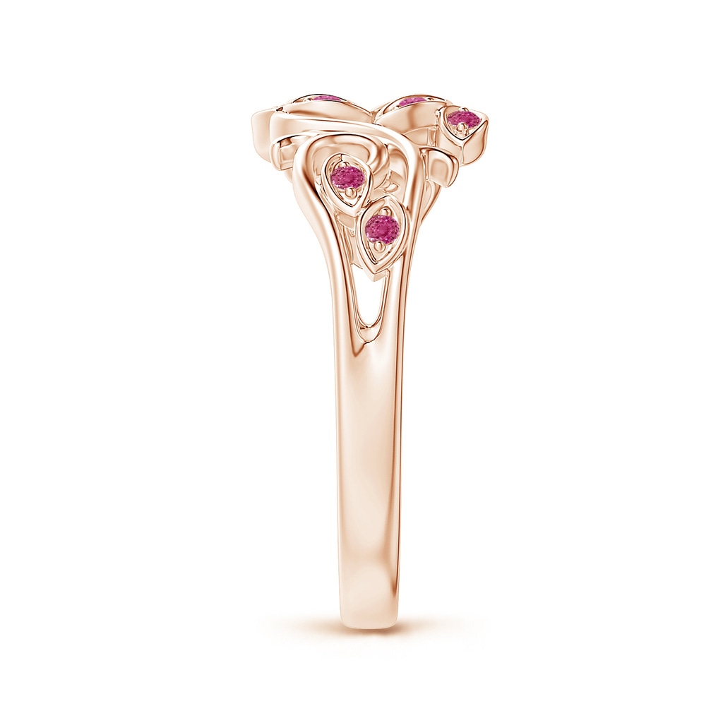 1.3mm AAAA Nature Inspired Pavé-Set Pink Sapphire Leaf and Vine Ring in Rose Gold Side-2