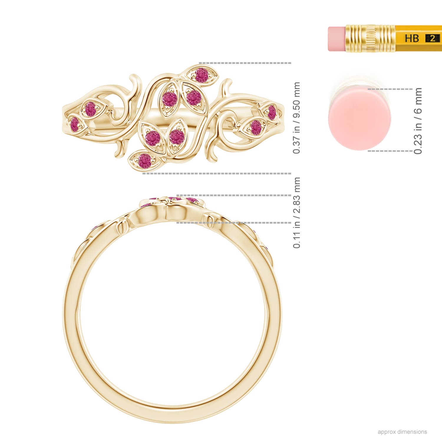 AAAA - Pink Sapphire / 0.12 CT / 14 KT Yellow Gold