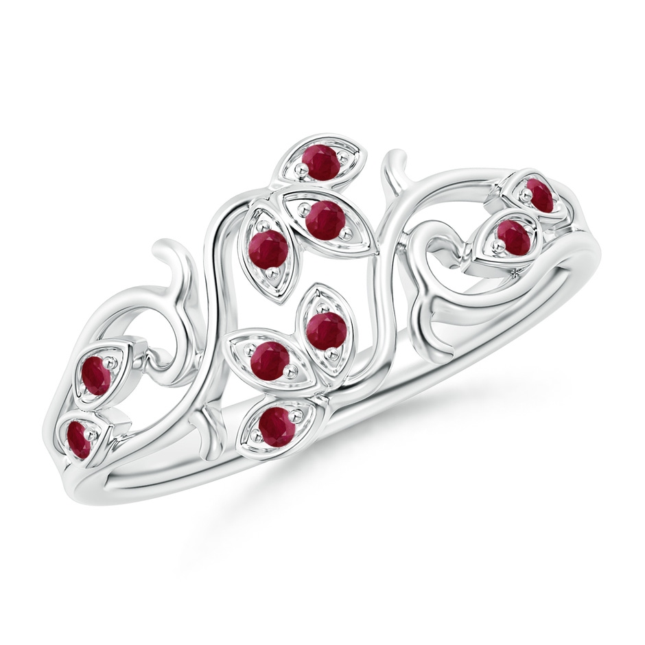 1.3mm A Nature Inspired Pavé-Set Ruby Leaf and Vine Ring in White Gold 
