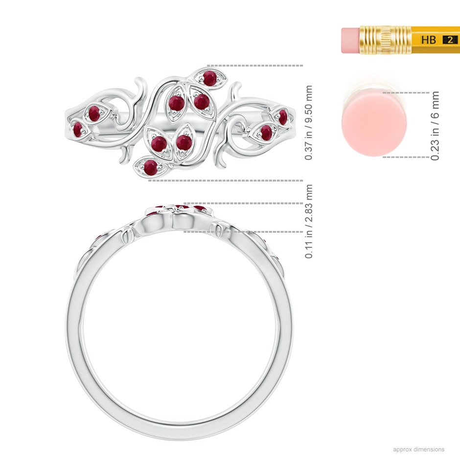1.3mm A Nature Inspired Pavé-Set Ruby Leaf and Vine Ring in White Gold ruler