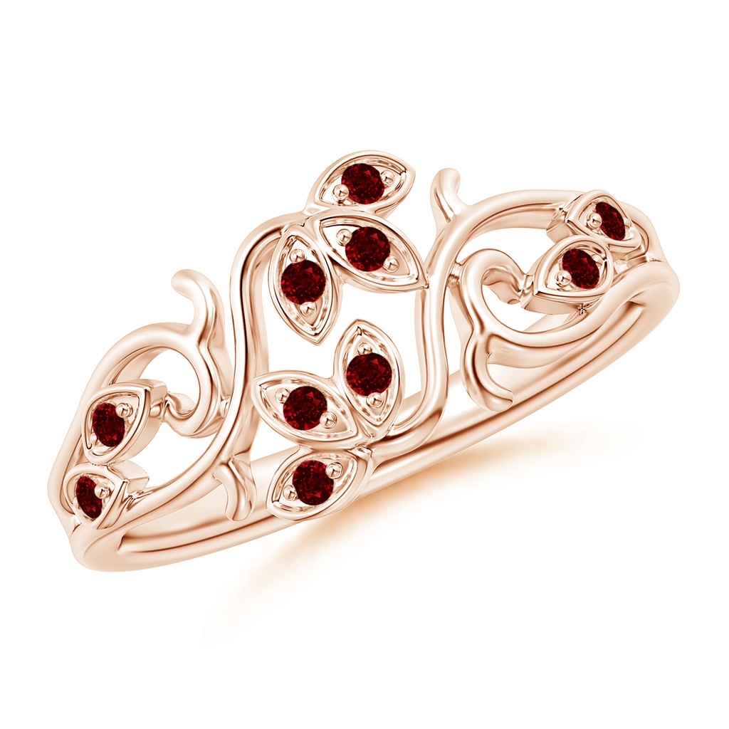 1.3mm AAAA Nature Inspired Pavé-Set Ruby Leaf and Vine Ring in Rose Gold