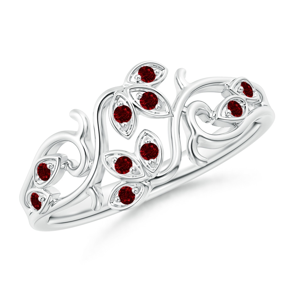 1.3mm AAAA Nature Inspired Pavé-Set Ruby Leaf and Vine Ring in White Gold 