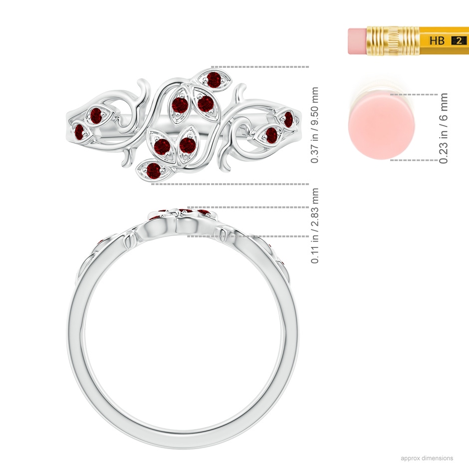 1.3mm AAAA Nature Inspired Pavé-Set Ruby Leaf and Vine Ring in White Gold ruler