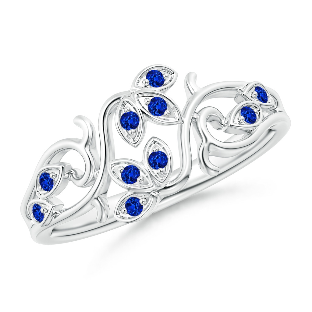 1.3mm AAAA Nature Inspired Pavé-Set Sapphire Leaf and Vine Ring in 10K White Gold