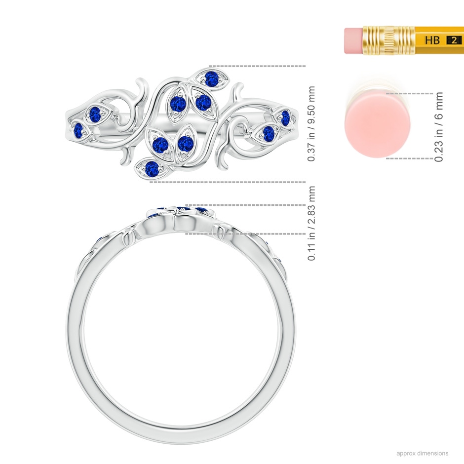 1.3mm AAAA Nature Inspired Pavé-Set Sapphire Leaf and Vine Ring in 10K White Gold ruler