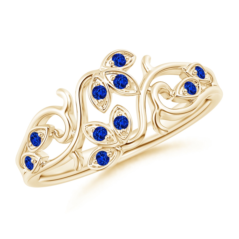 1.3mm AAAA Nature Inspired Pavé-Set Sapphire Leaf and Vine Ring in Yellow Gold 