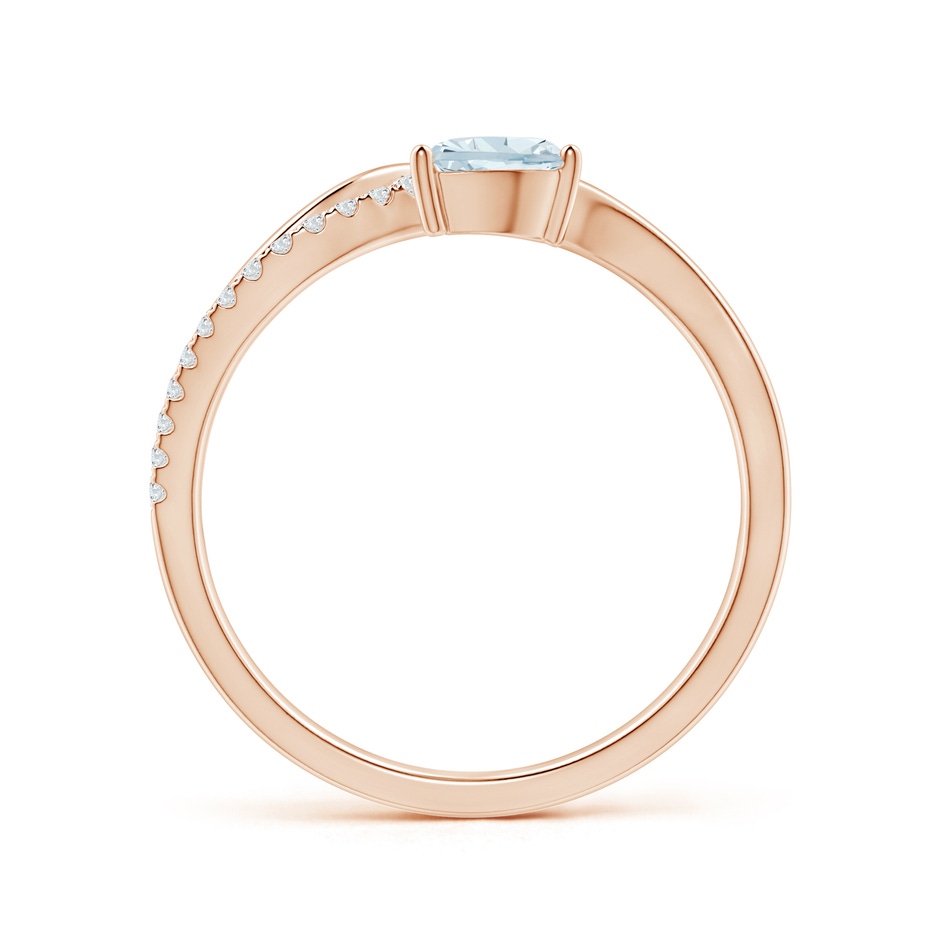 6x4mm A Aquamarine and Diamond Bypass Ring with Leaf Motif in Rose Gold side-1