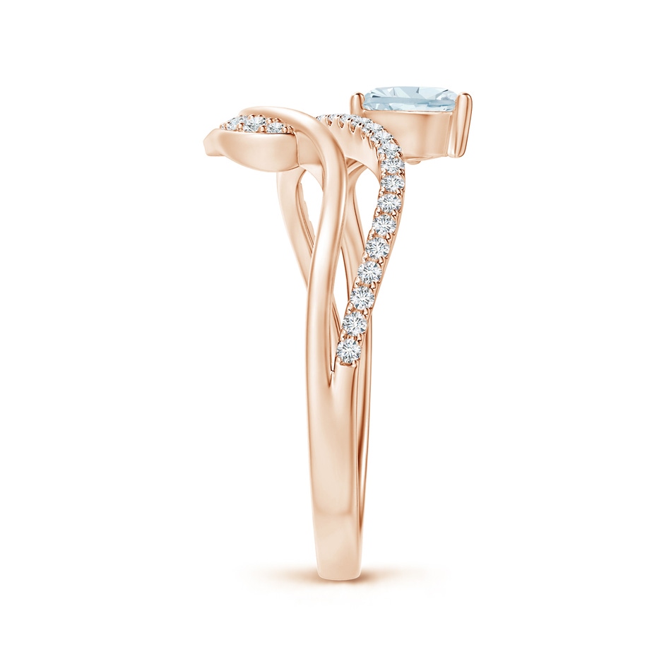 6x4mm A Aquamarine and Diamond Bypass Ring with Leaf Motif in Rose Gold side-2