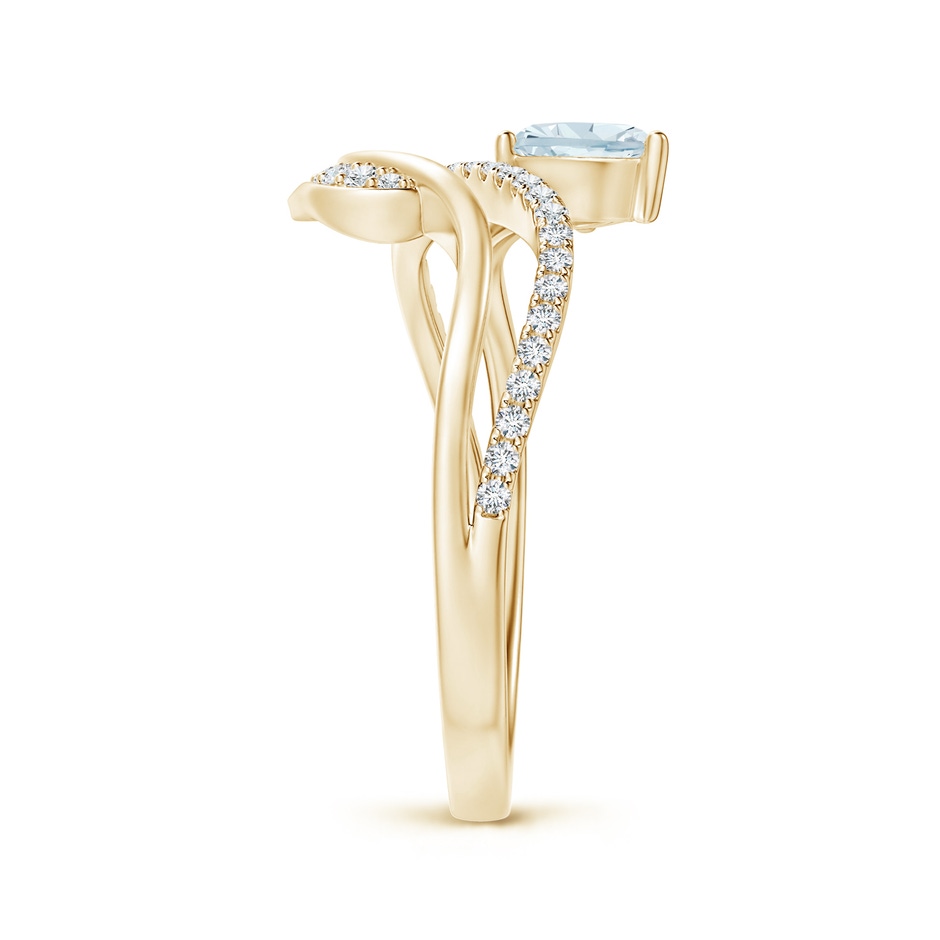 6x4mm A Aquamarine and Diamond Bypass Ring with Leaf Motif in Yellow Gold side-2